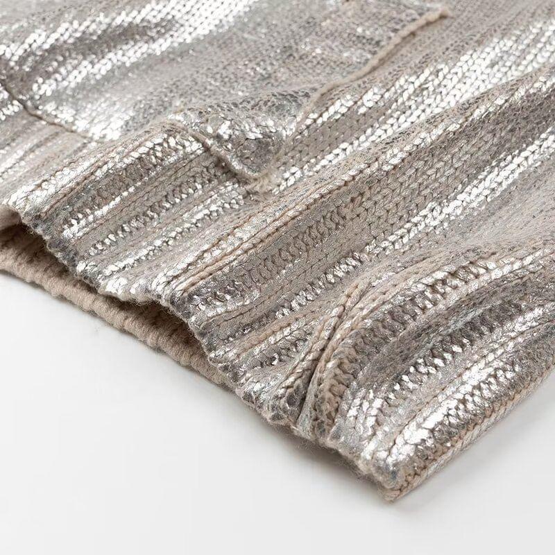 Metallic Drawstring Knit Hoodie Product Image