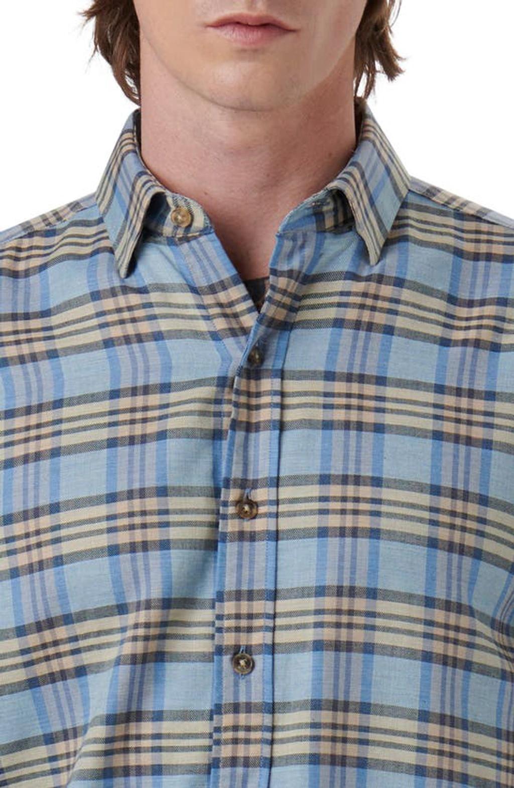 BUGATCHI Karl Shaped Fit Plaid Cotton & Cashmere Button-up Shirt In Air Blue Product Image