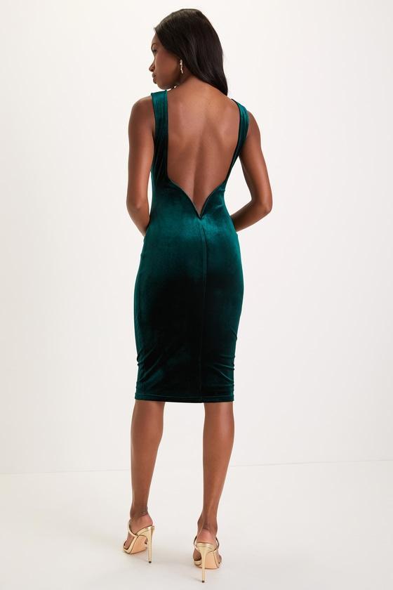 So Stunning Emerald Green Velvet Backless Midi Dress Product Image