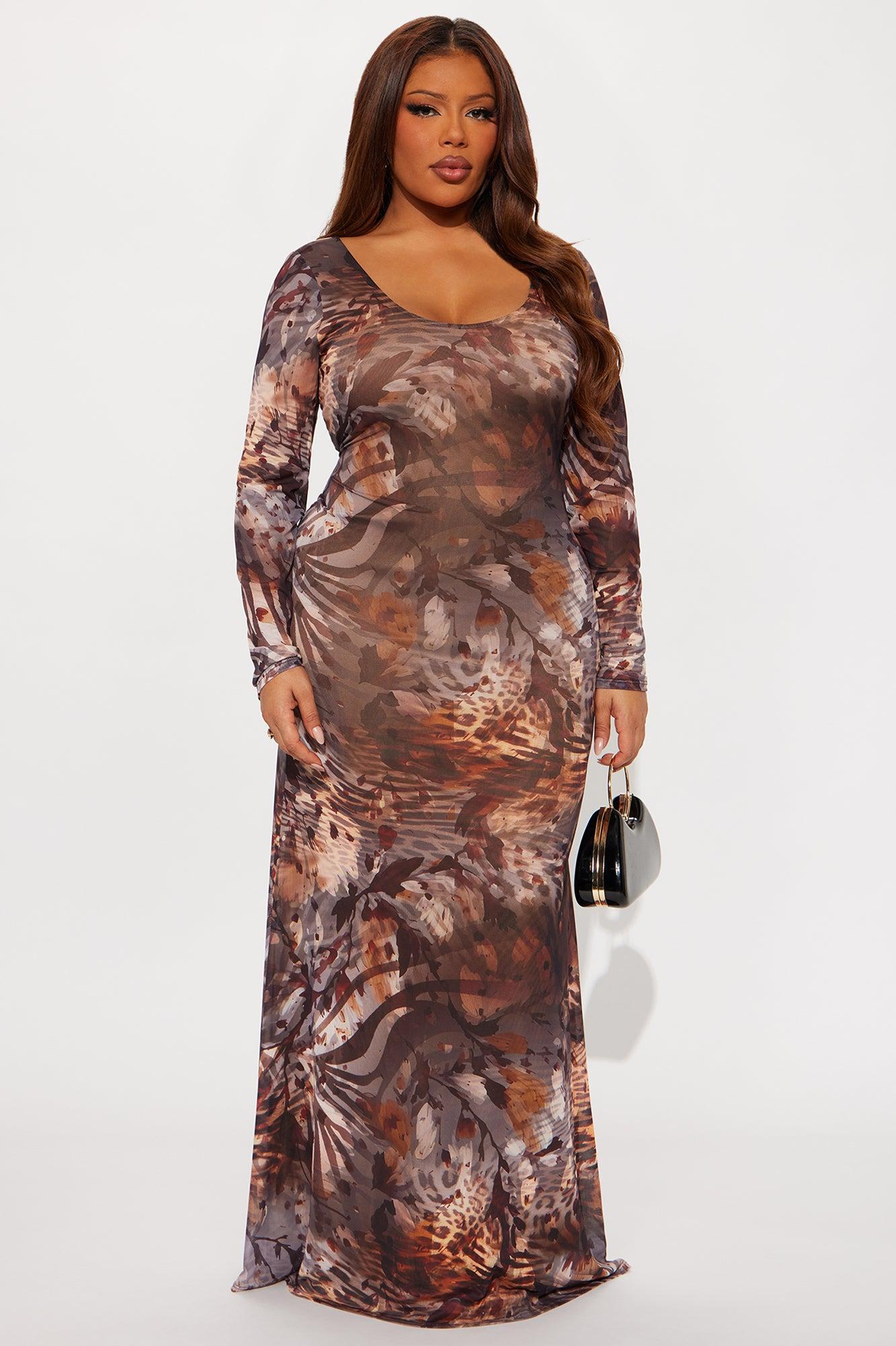 Joani Mesh Maxi Dress - Brown/combo Product Image