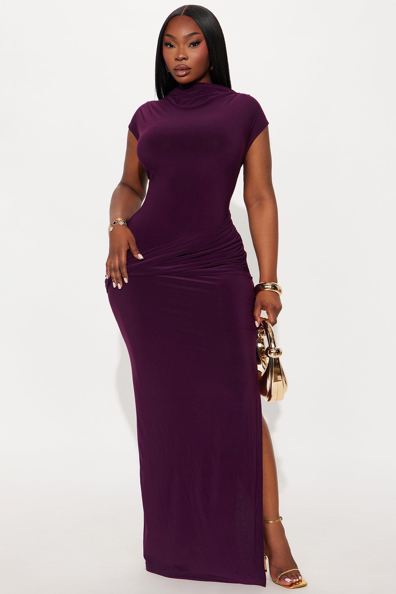 Renae Short Sleeve Ruched Maxi Dress - Plum Product Image
