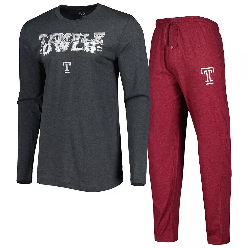 Men's Concepts Sport Cherry/Charcoal Temple Owls Meter Long Sleeve T-Shirt & Pants Sleep Set, Size: Medium, Tem Red Product Image
