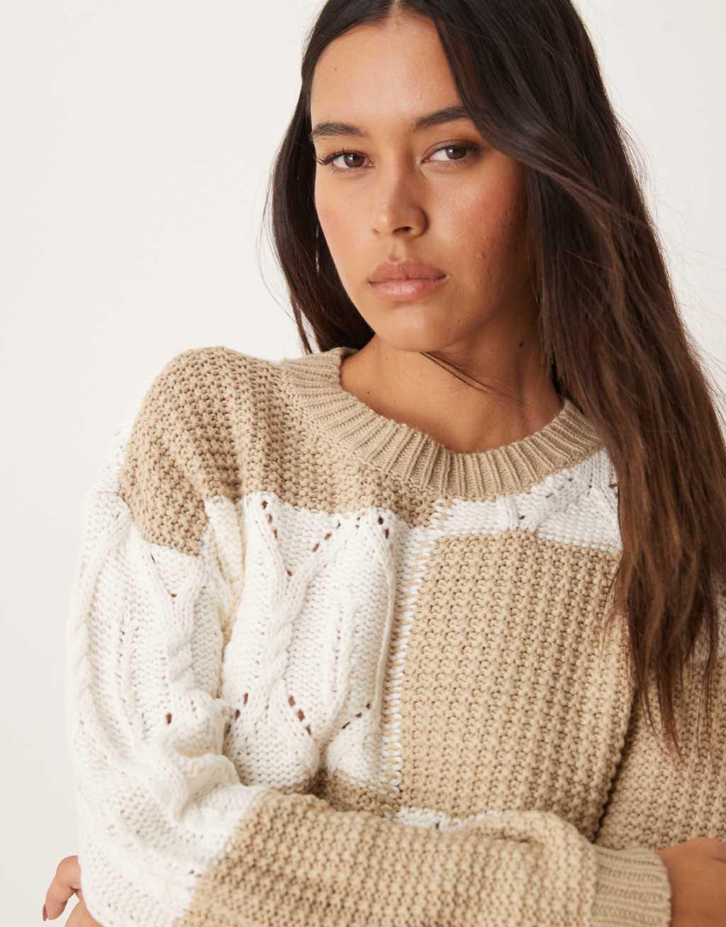 JDY mix structured sweater in white and beige Product Image