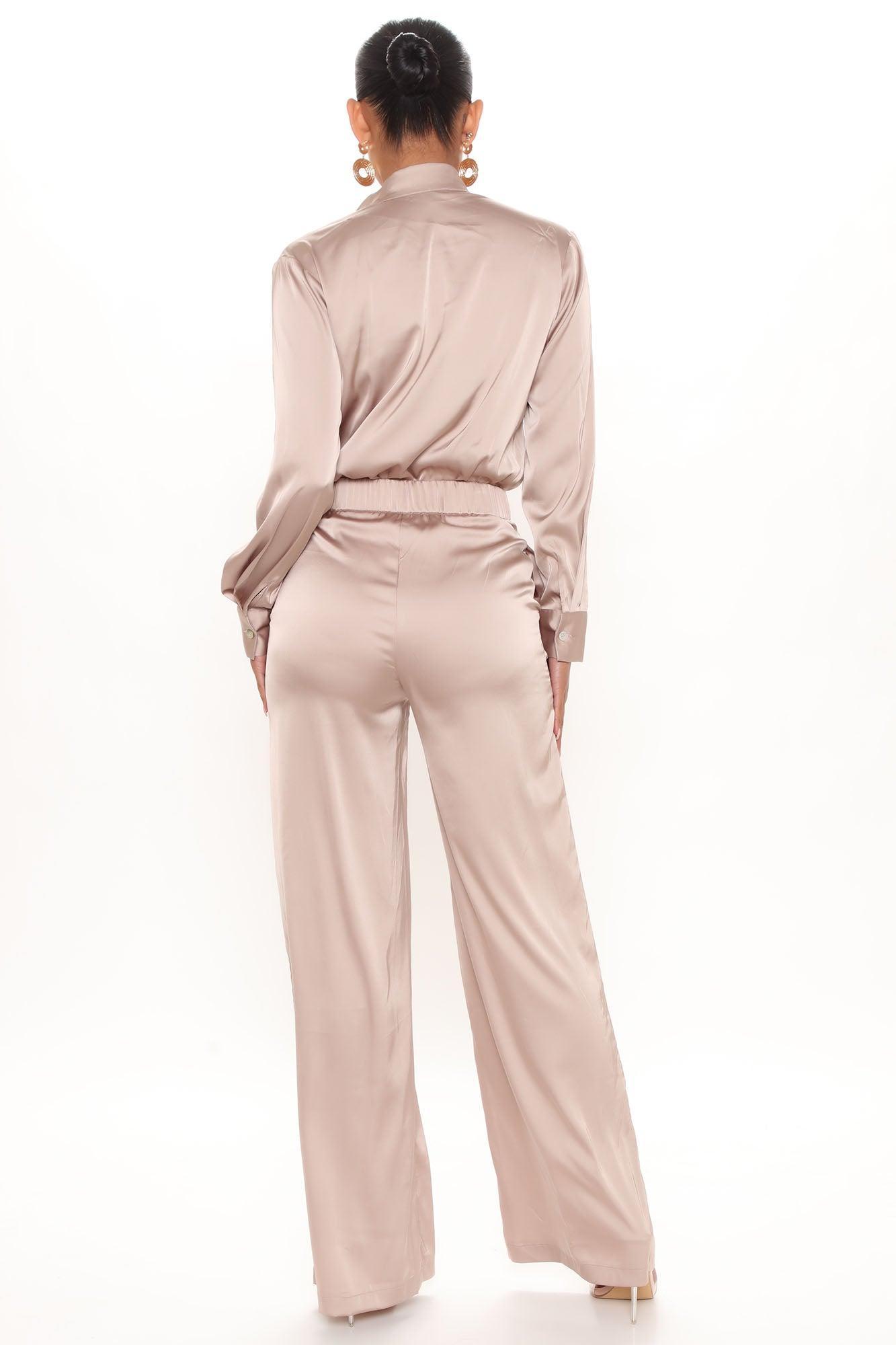Office Favorite Satin Pant Set - Taupe Product Image