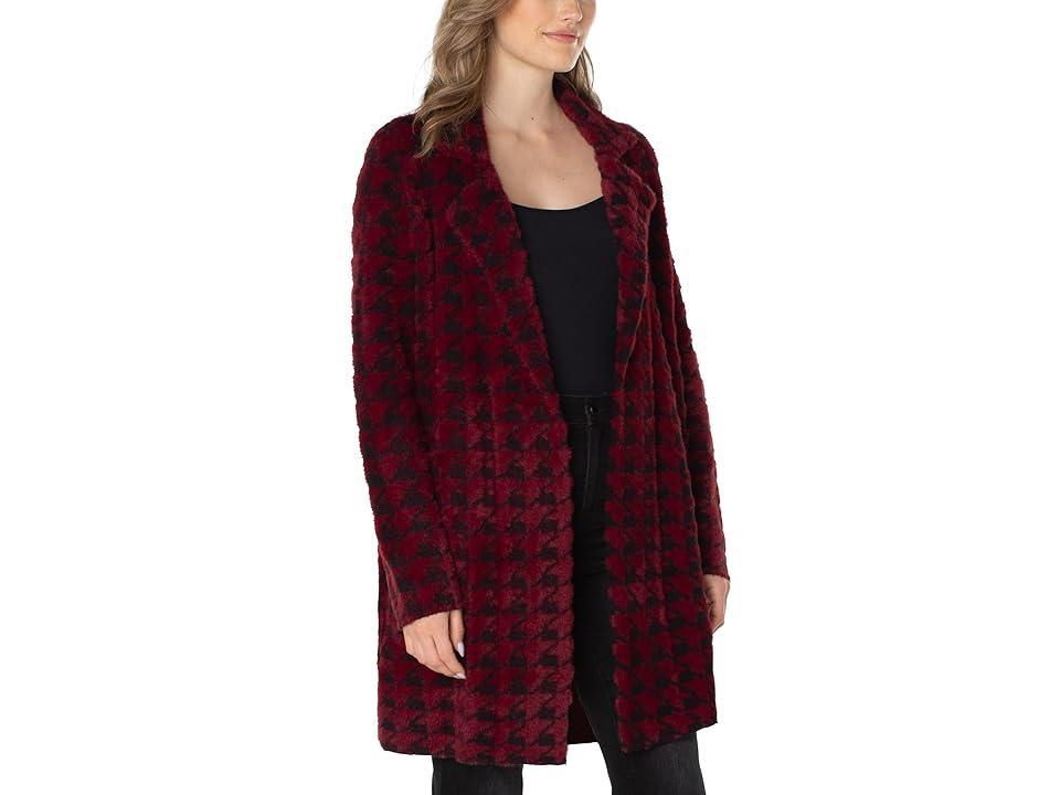 Liverpool Los Angeles Feather Yarn Houndstooth Print Notch Lapel Long Sleeve Side Pocket Coatigan Product Image