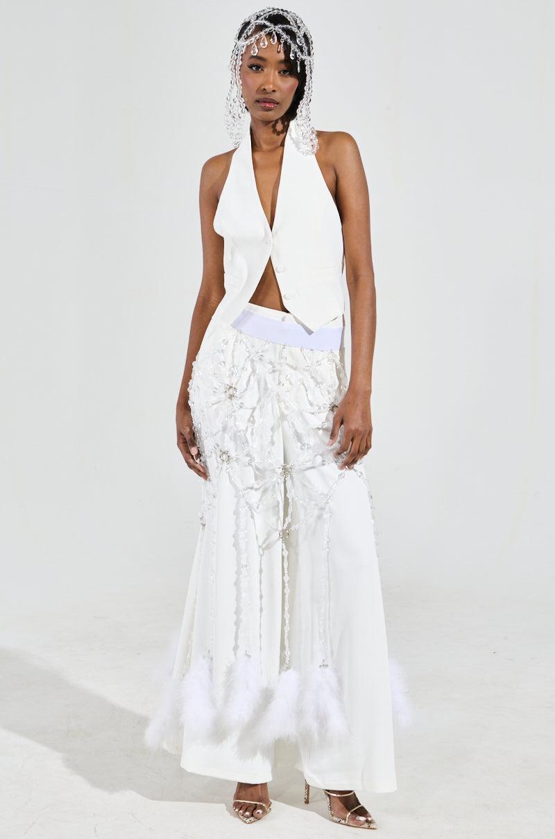 AMBROSIA CROPPED HALTER VEST IN WHITE Product Image