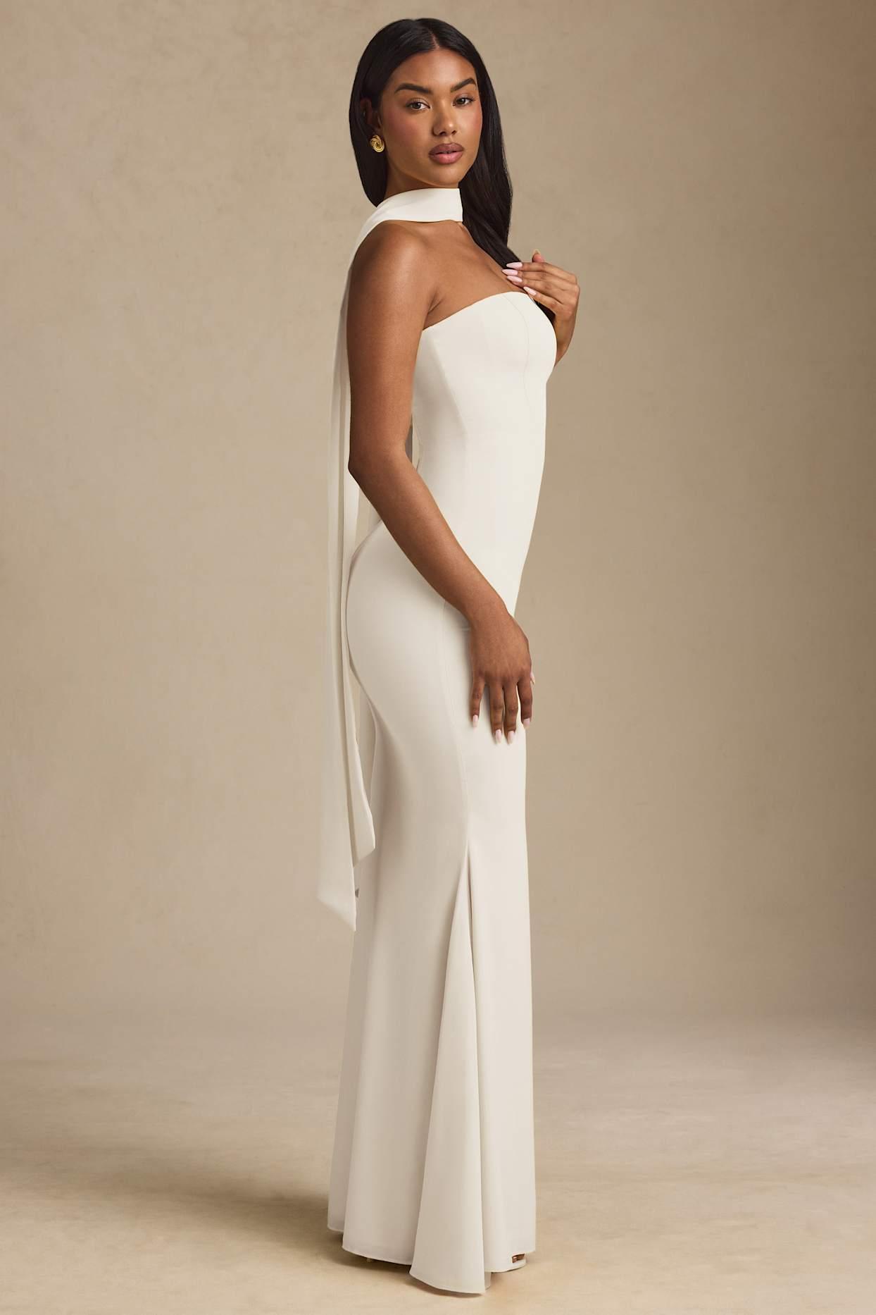 Scarf-Detail Strapless Gown in Ivory Product Image
