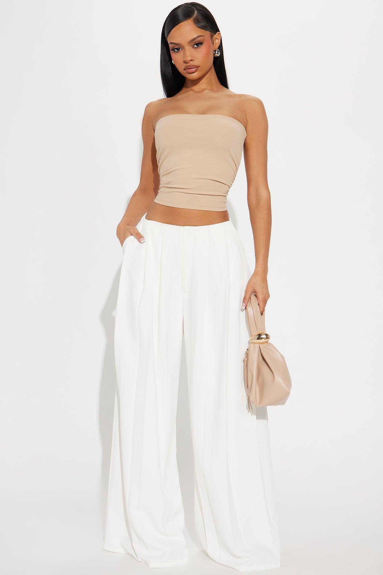 Blaire Wide Leg Trouser - White Product Image