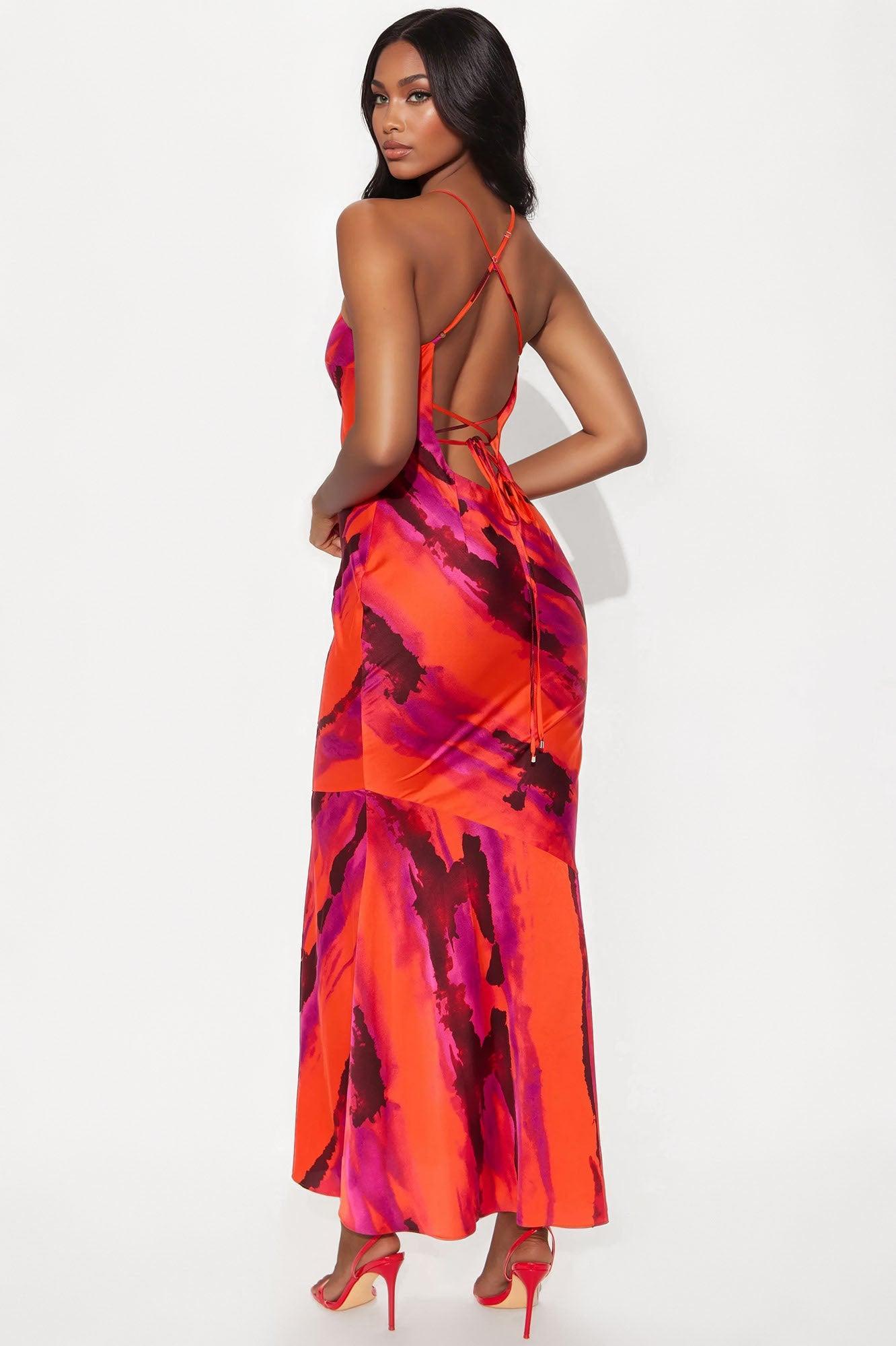 Ellen Backless Satin Maxi Dress - Red/combo Product Image