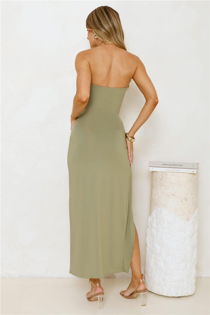 Caviar Please Strapless Midi Dress Olive Product Image