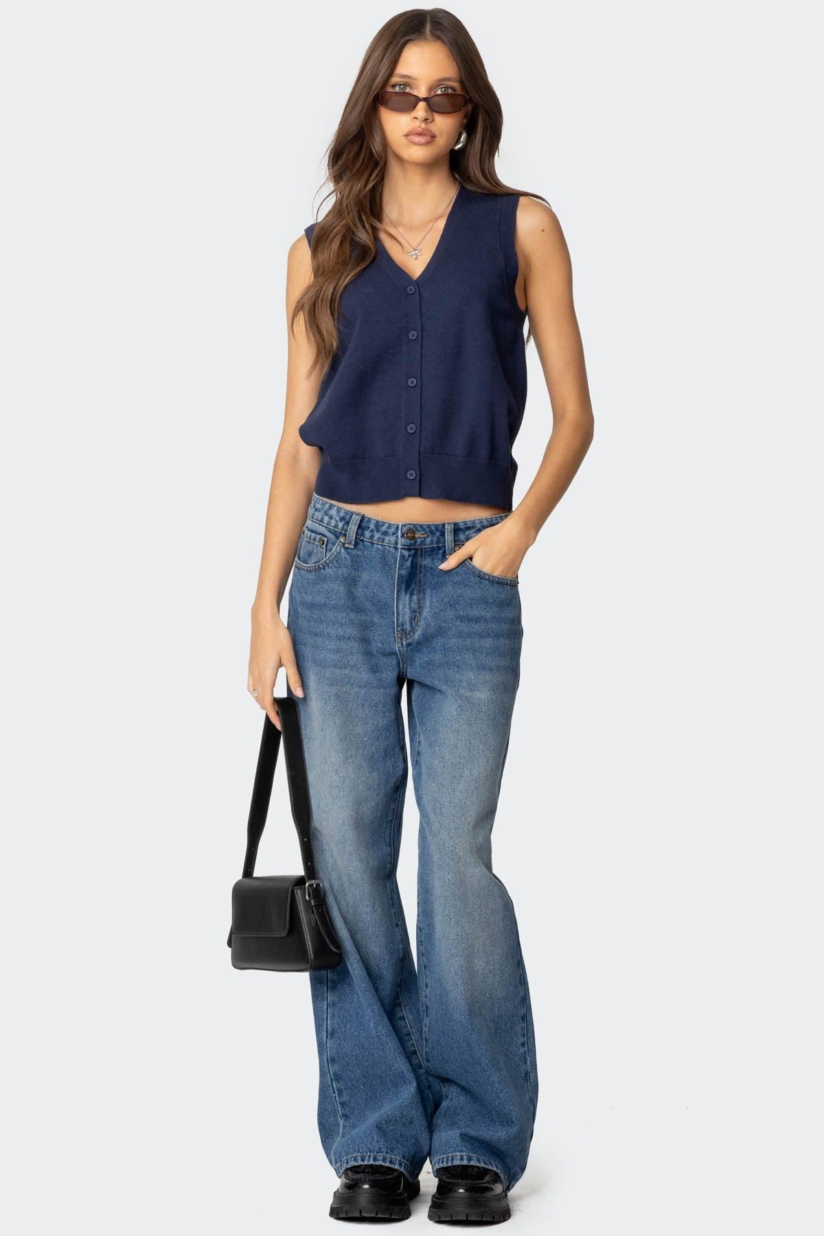 Cam Button Up Knit Vest Top Product Image
