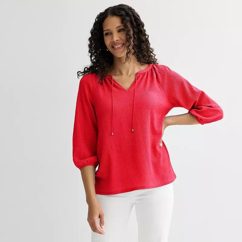 Petite Croft & Barrow® Three-Quarter Balloon Sleeve Peasant Top, Women's, Size: Large Petite, Maui Pink Product Image