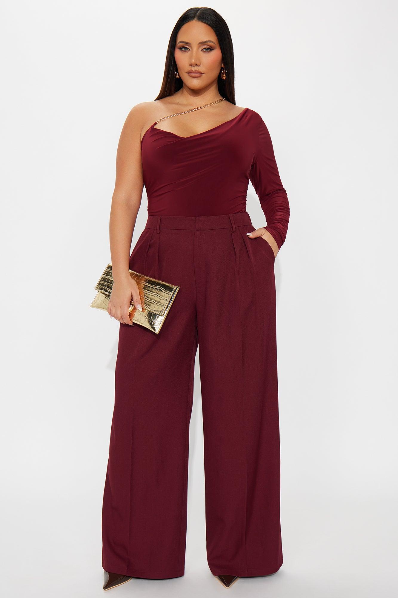 Nothing To Lose One Shoulder Bodysuit - Burgundy Product Image