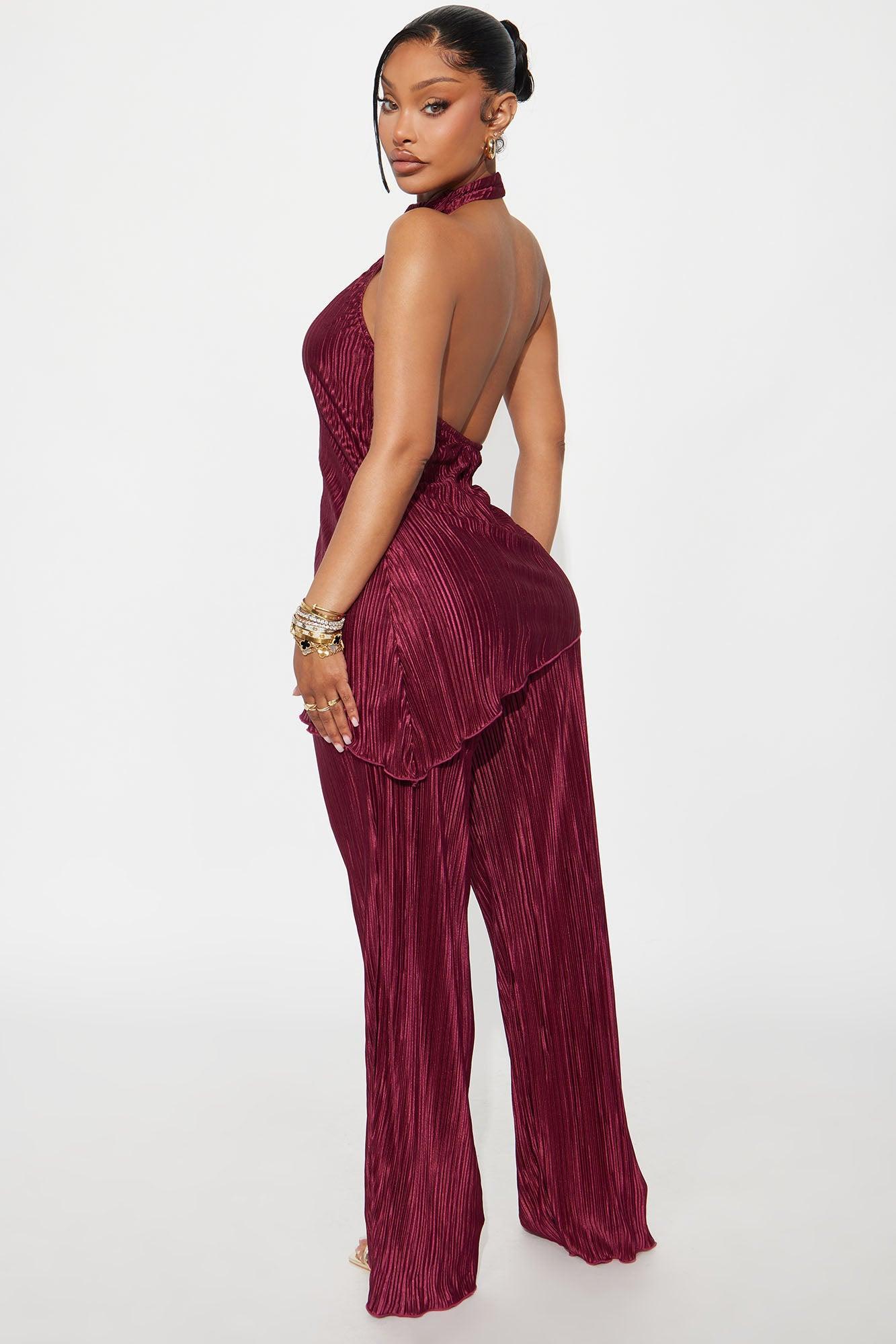 Lily Halter Top Pant Set - Burgundy Female Product Image