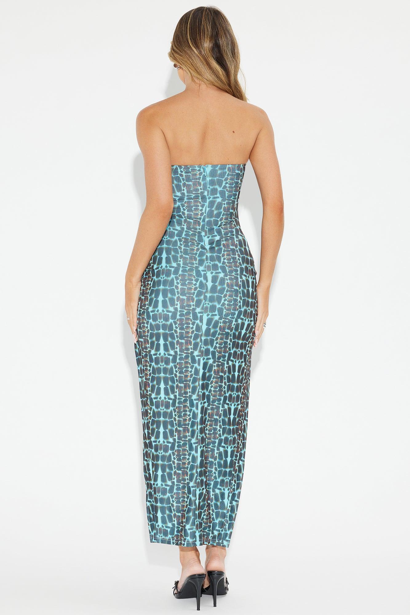 Can't Resist Her Mesh Midi Dress - Blue/combo Product Image
