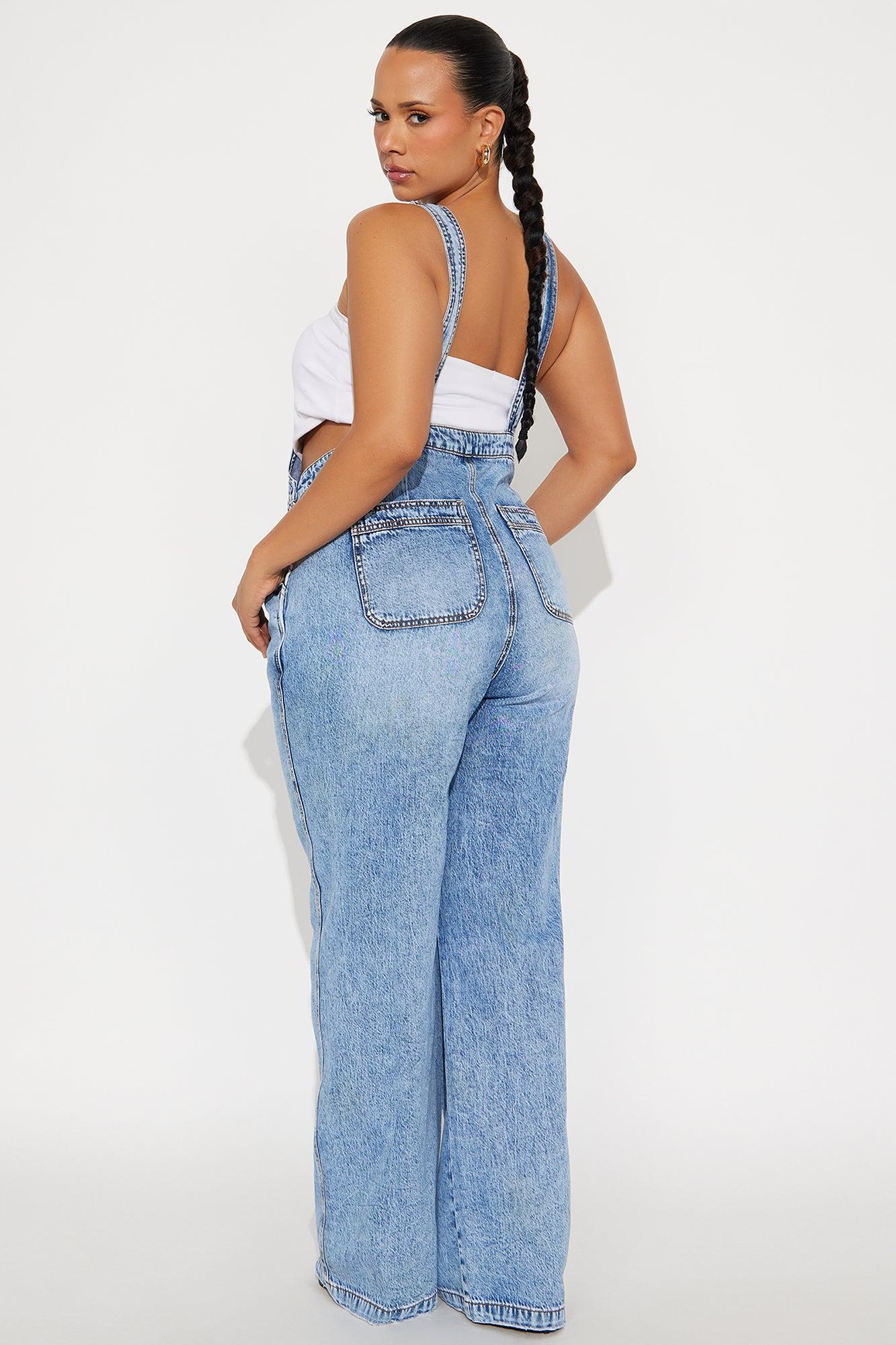 Typical Rachel Wide Leg Denim Overalls - Light Wash Product Image