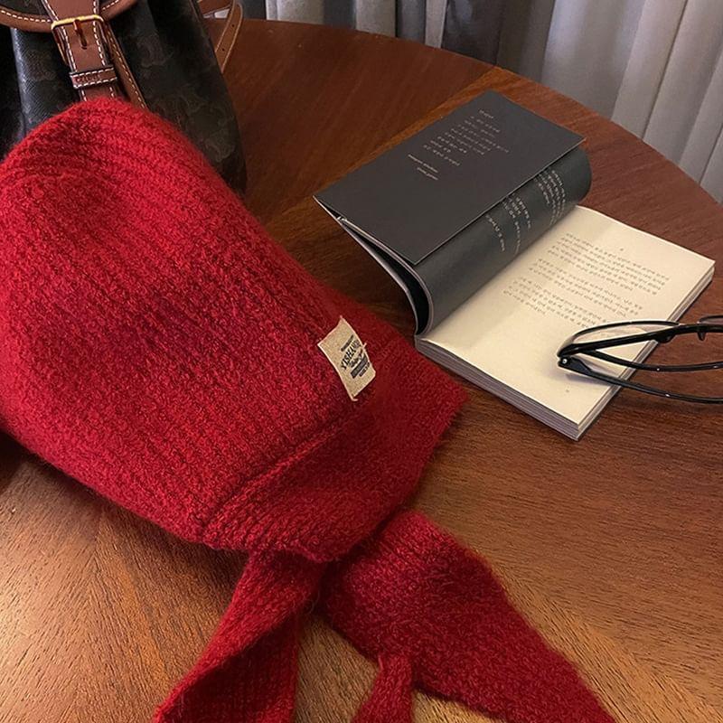 Lettering Applique Knit Hooded Scarf Product Image