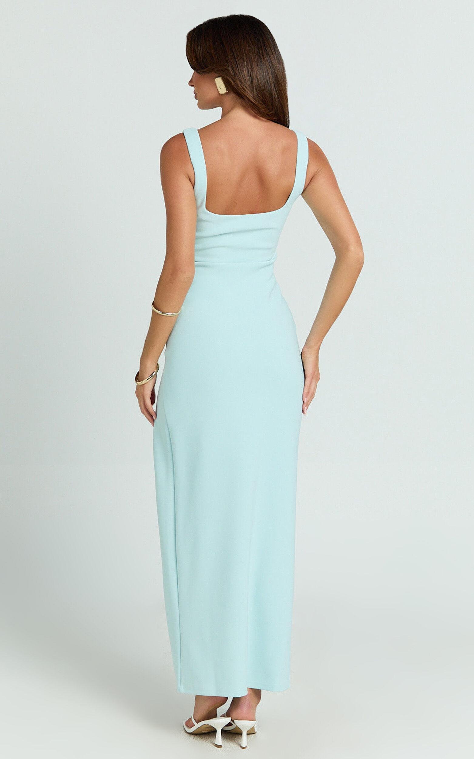 Tessa Maxi Dress - Square Neck Ruched Side Bodycon Dress in Light Blue Product Image
