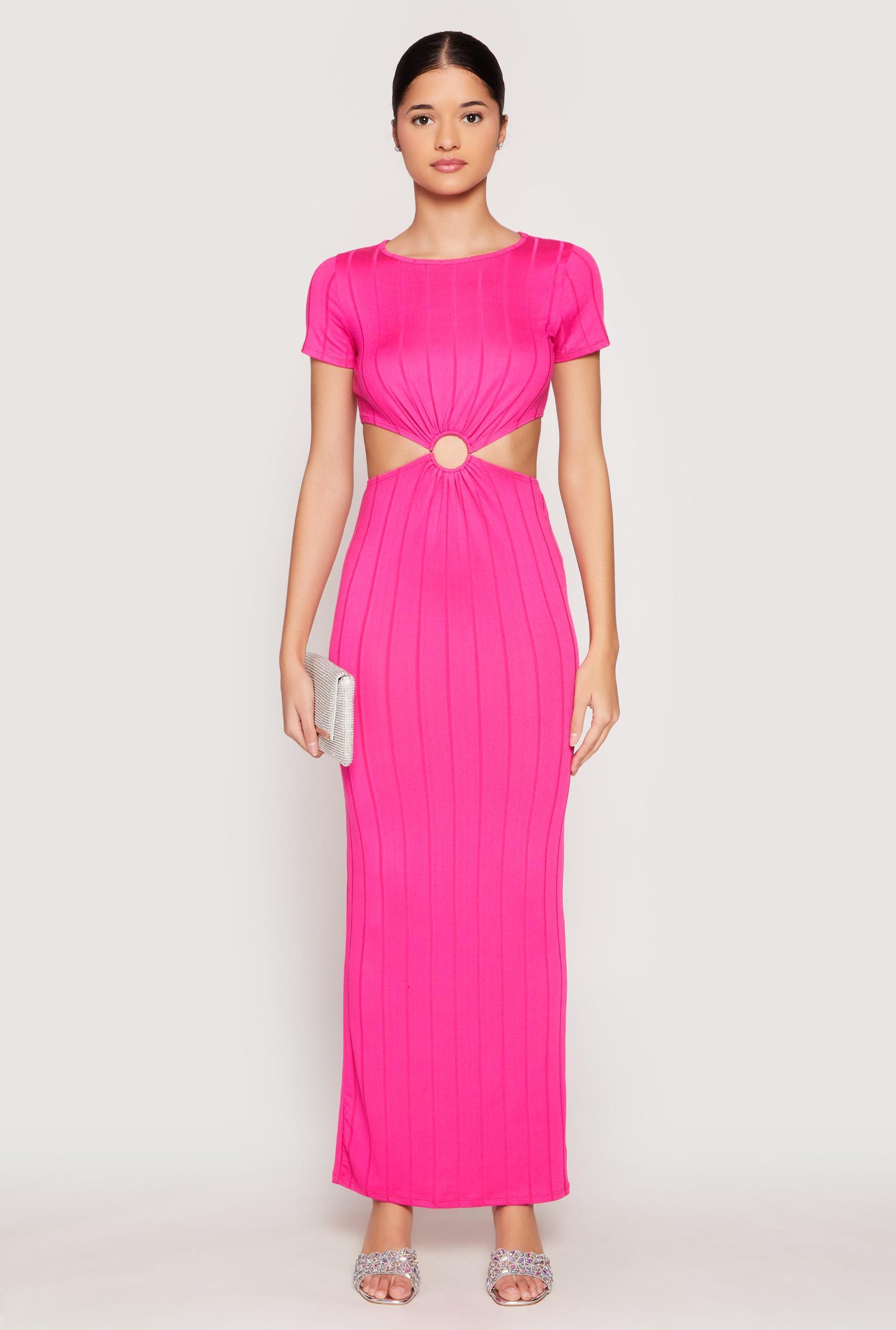 Womens Ribbed Knit O Ring Cut Out Maxi Dress Product Image