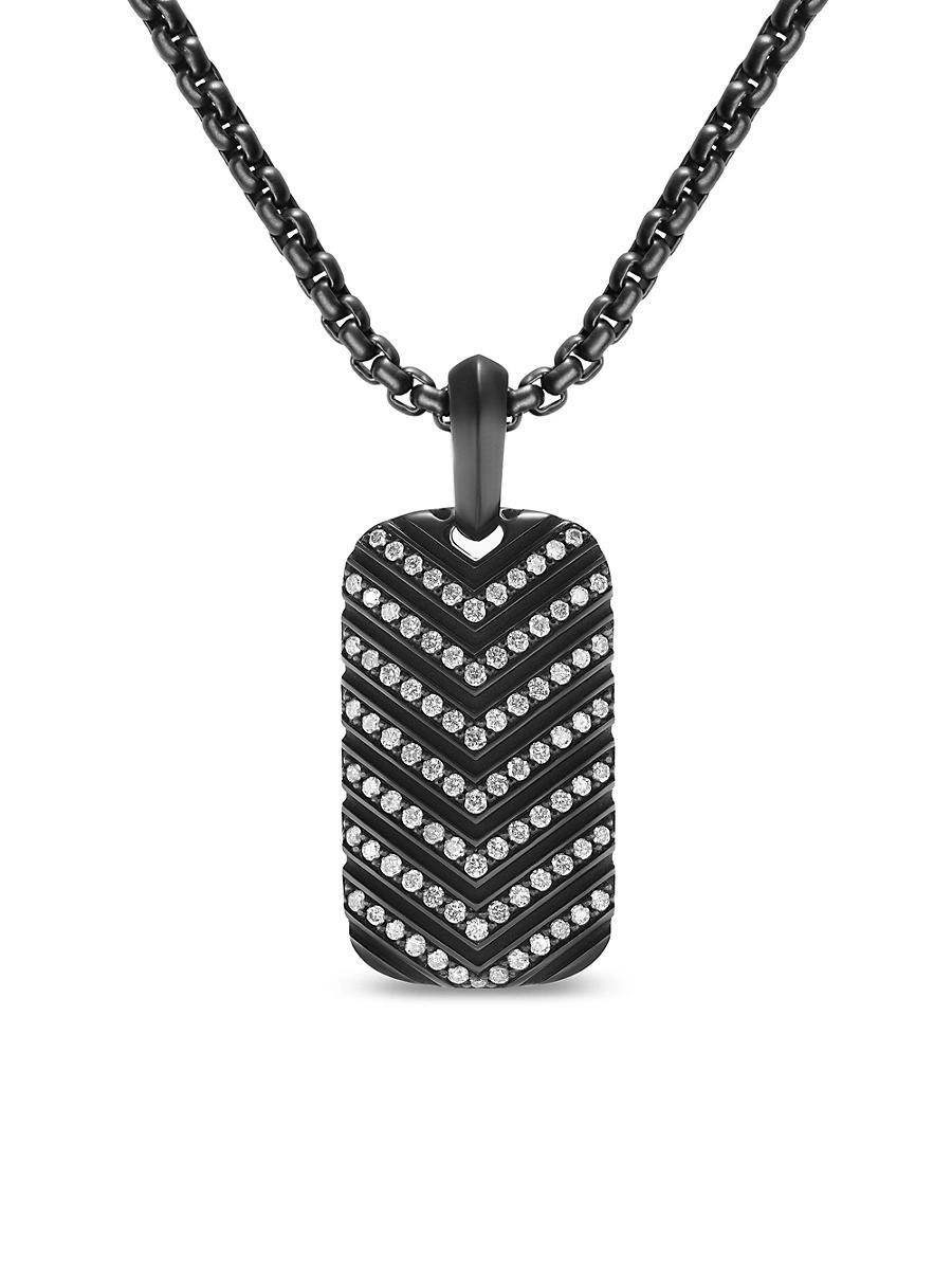Mens Chevron Tag in Black Titanium with Diamonds, 27mm Product Image