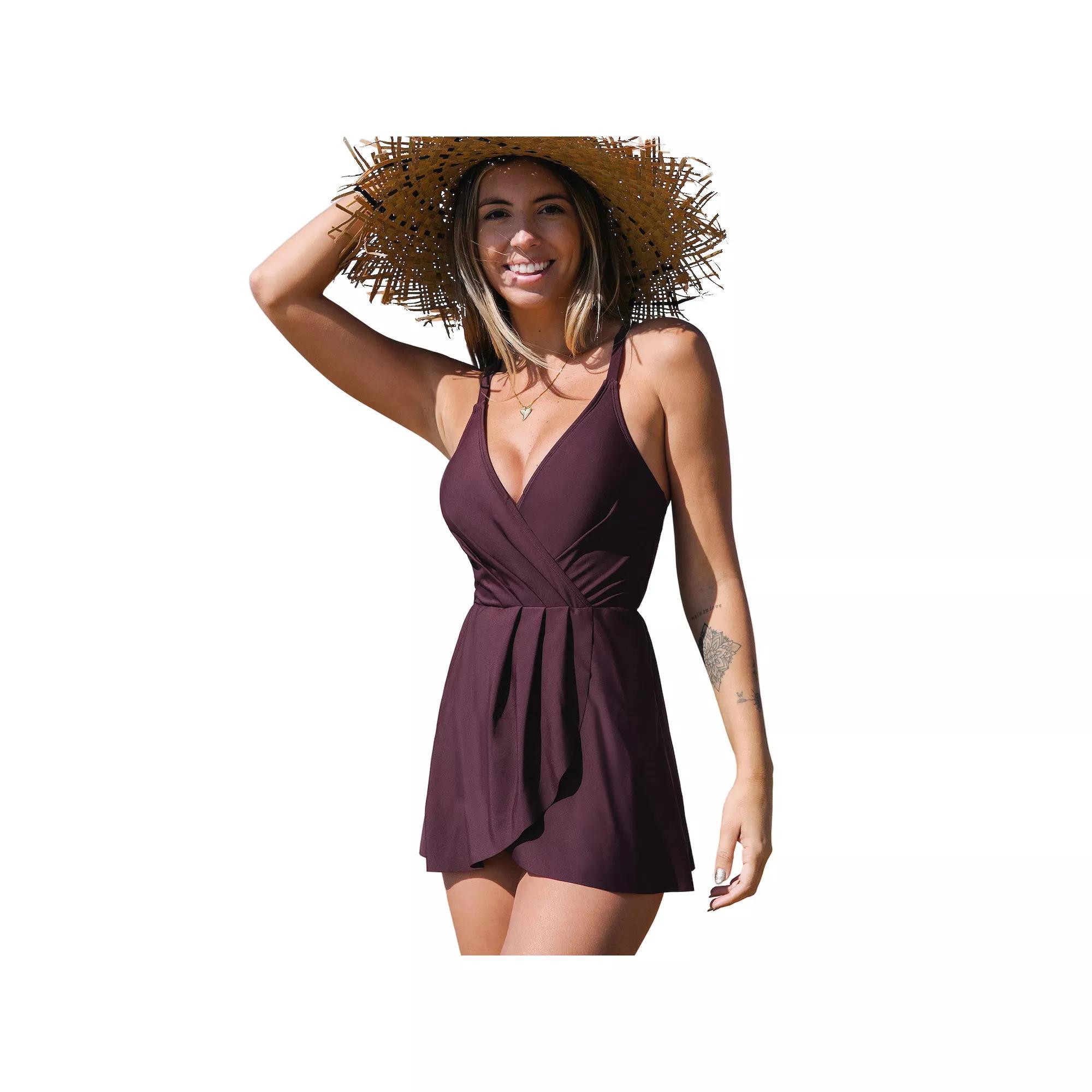 Women's Cupshe Ruched Crossback Swim Dress, Size: XS, Red Product Image