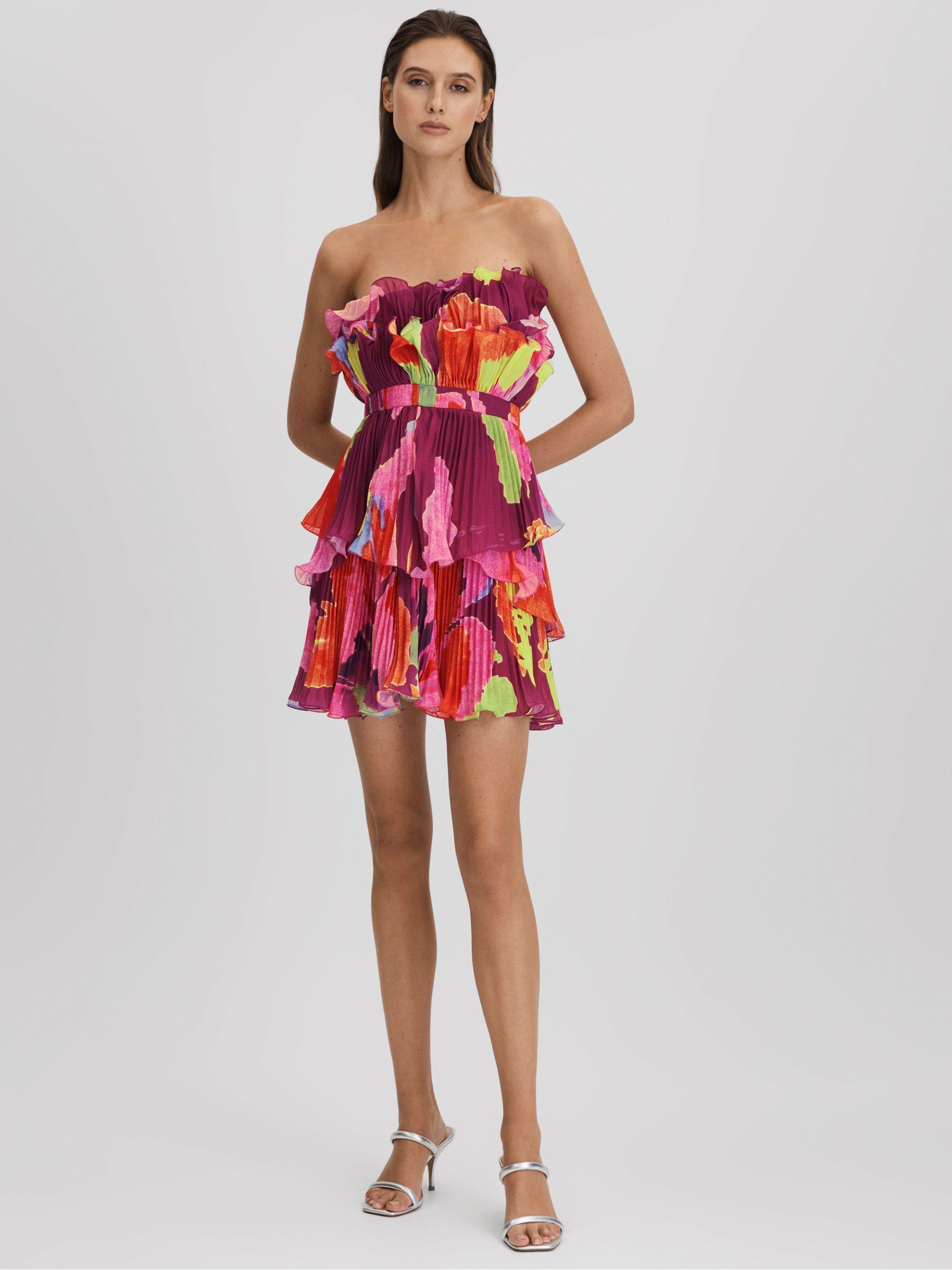 Amur Pleated Strapless Mini Dress in Sangria Flower Product Image