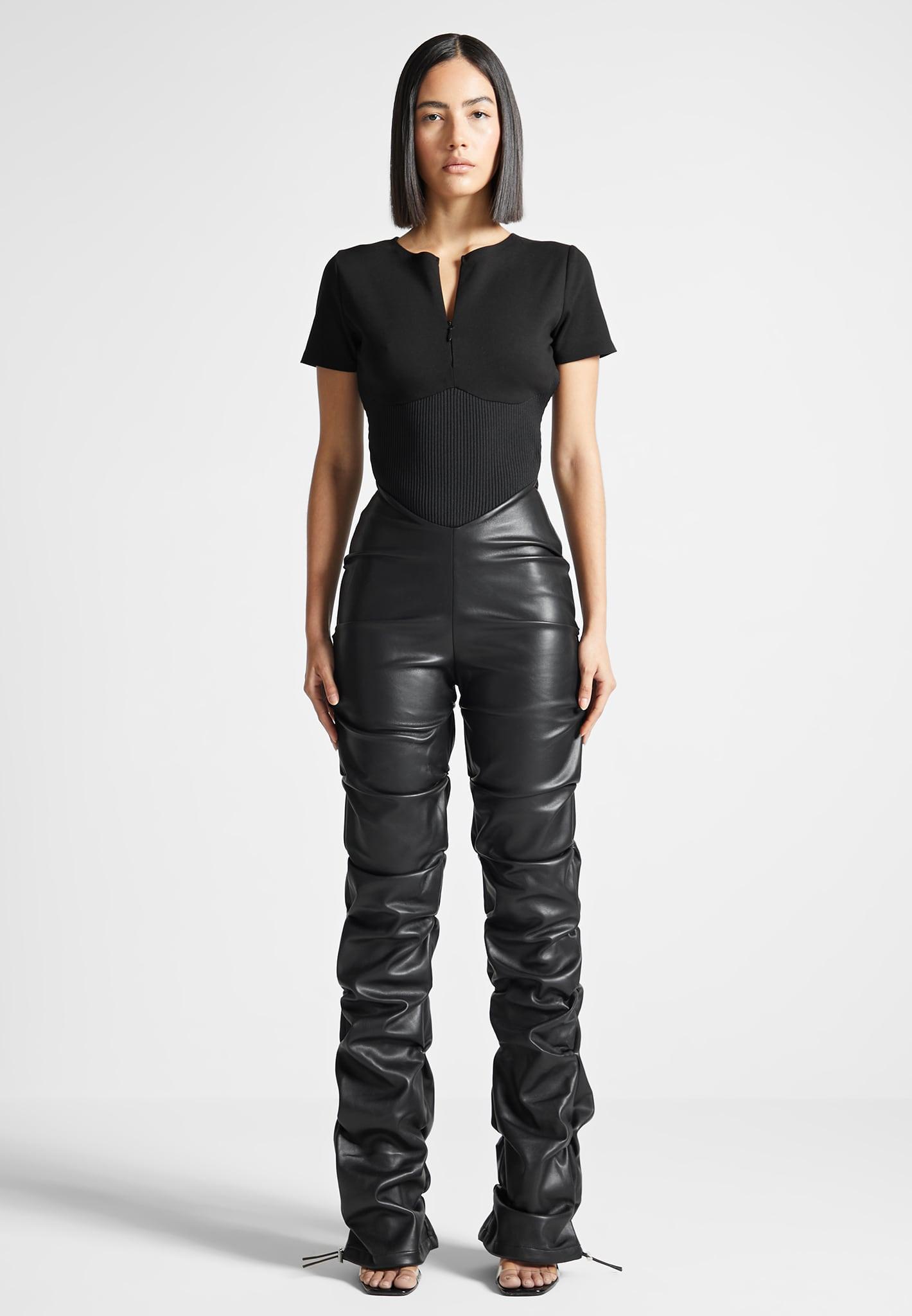 Tacked Leather T-Shirt Jumpsuit - Black Female Product Image