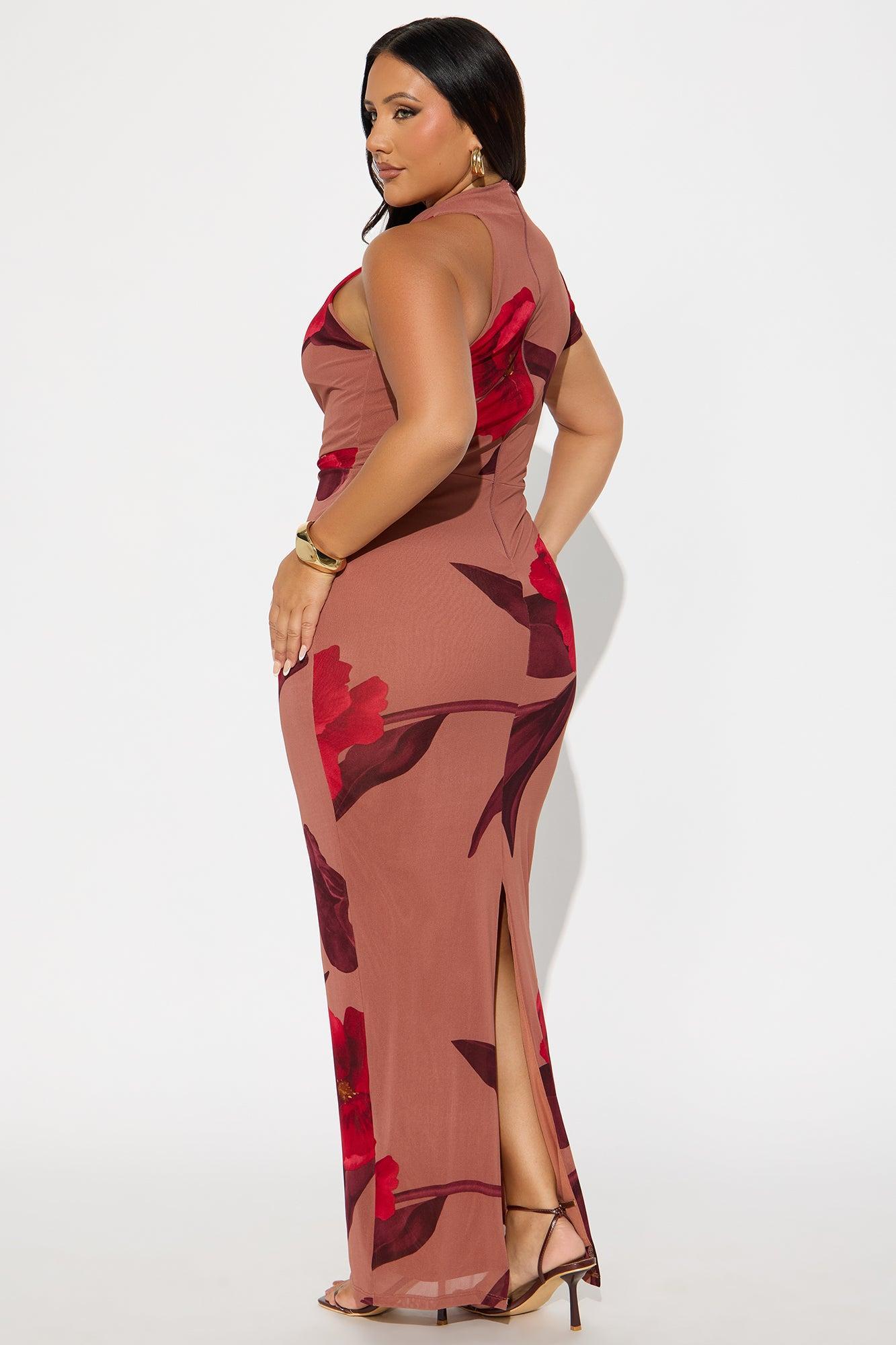 Celene Floral Mesh Short Sleeve Dress - Brown/combo Female Product Image