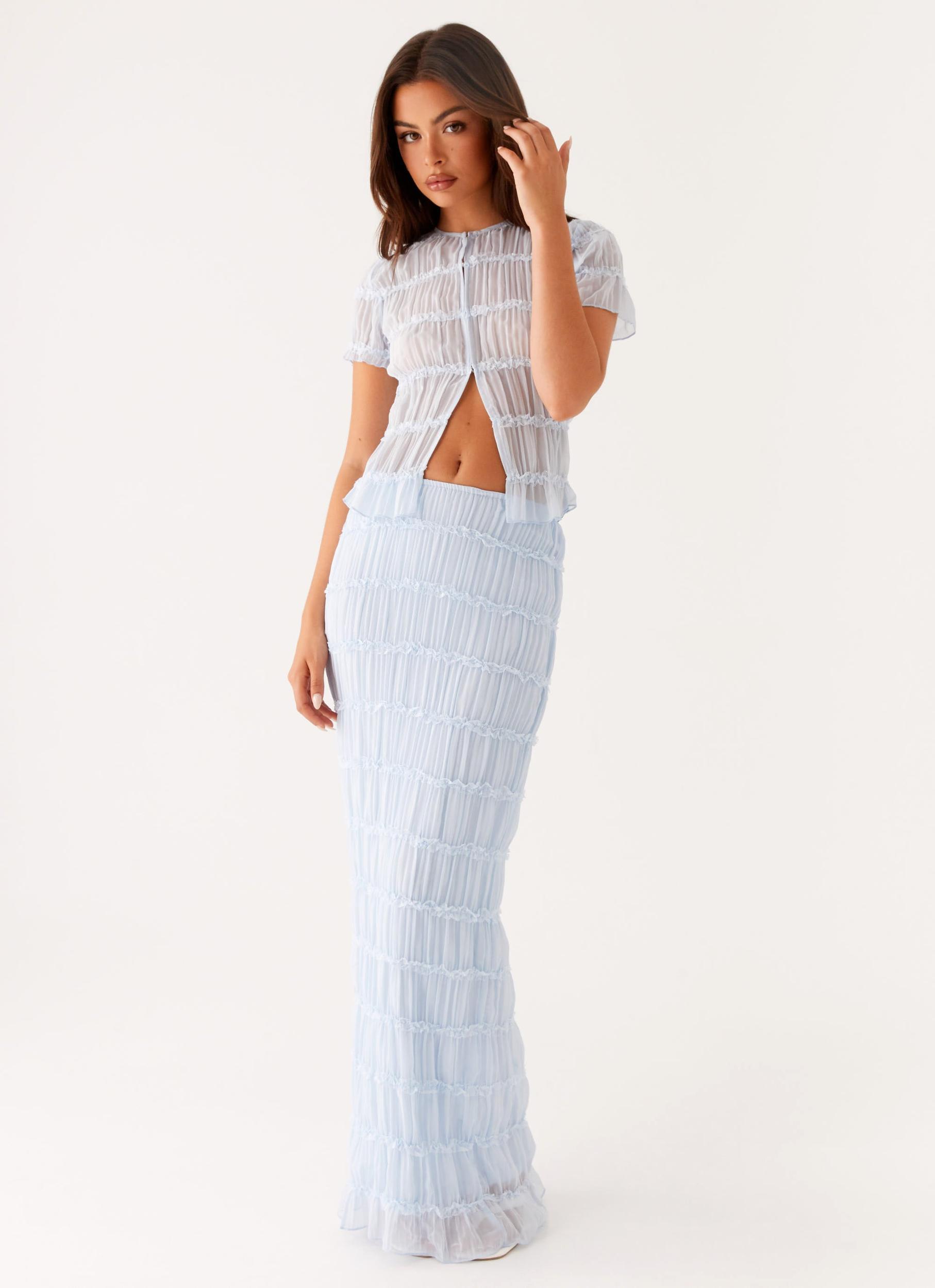 Daydreaming Low Rise Maxi Skirt - Blue Product Image