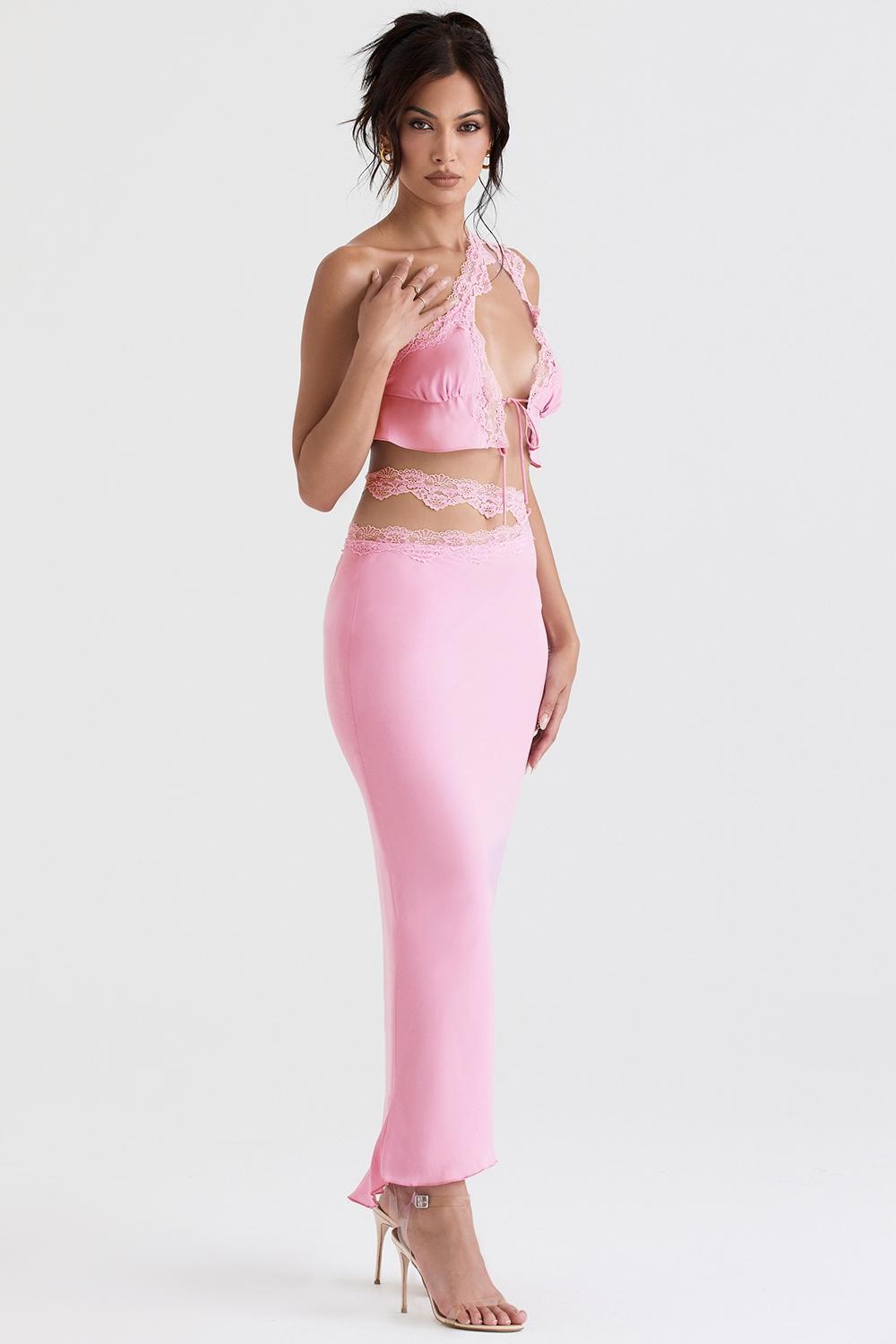 Mathilda Pink Lace Trim Maxi Skirt Product Image