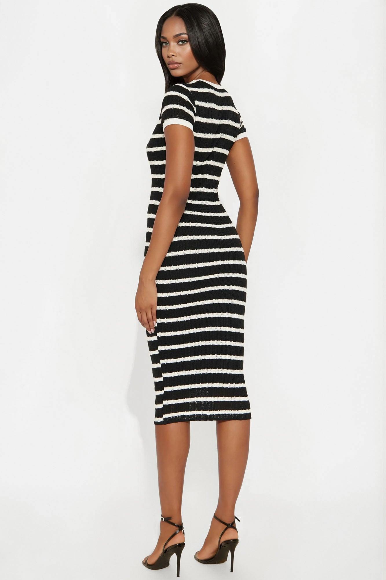 Trending Topic Crochet Midi Dress - Black/combo Female Product Image