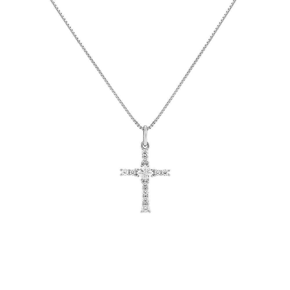 PRIMROSE Sterling Silver Pave Cubic Zirconia Cross Pendant Necklace, Women's, Size: 18", Sterling Silver White Product Image