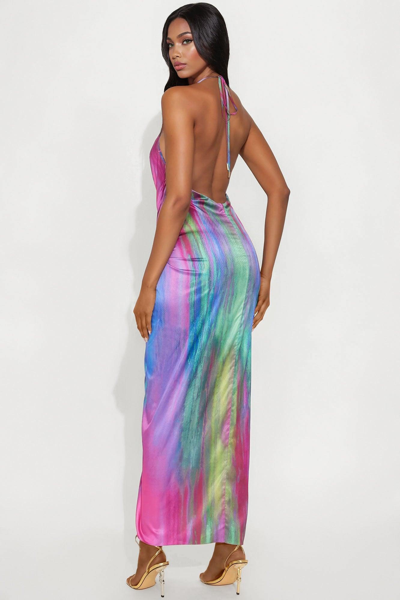 Emilia Satin Maxi Dress - Purple/combo Product Image