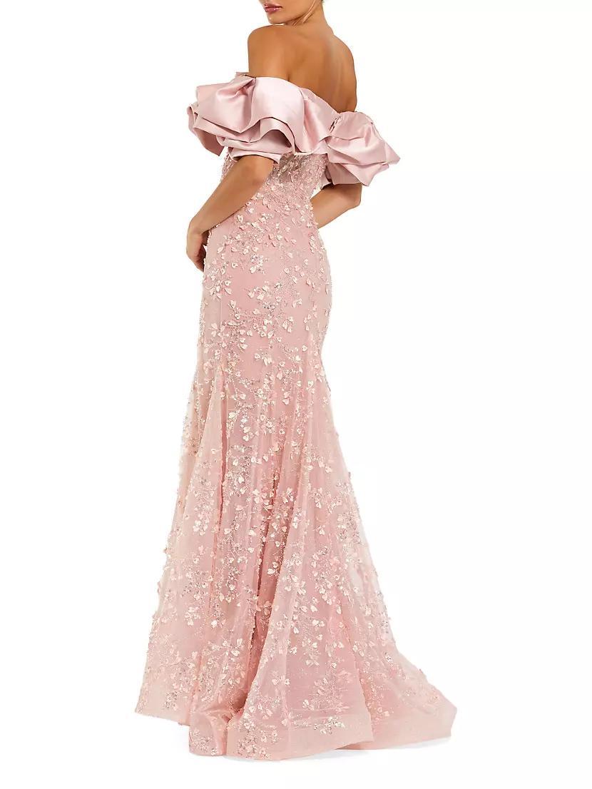 Evening Beaded Appliqué Off-The-Shoulder Mermaid Gown Product Image