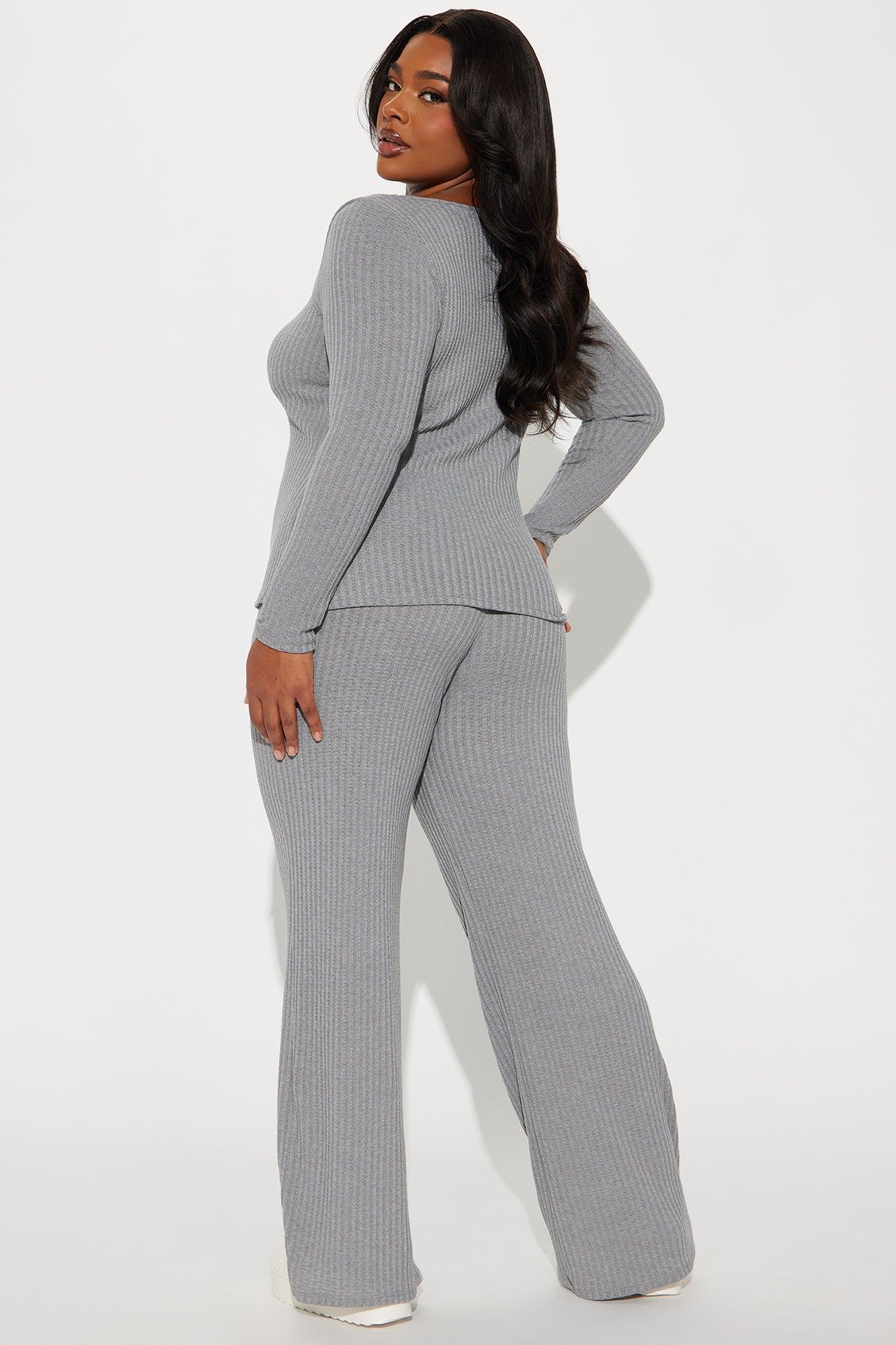 Rosalee Ribbed Pant Set - Grey Product Image