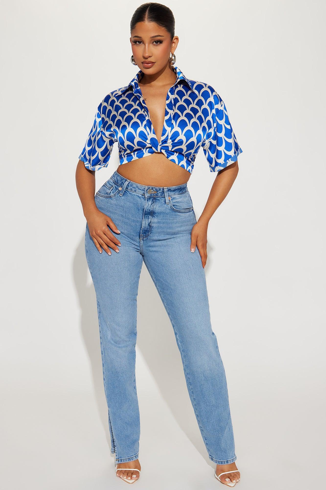 In Motion Satin Blouse Top - Blue/combo Product Image