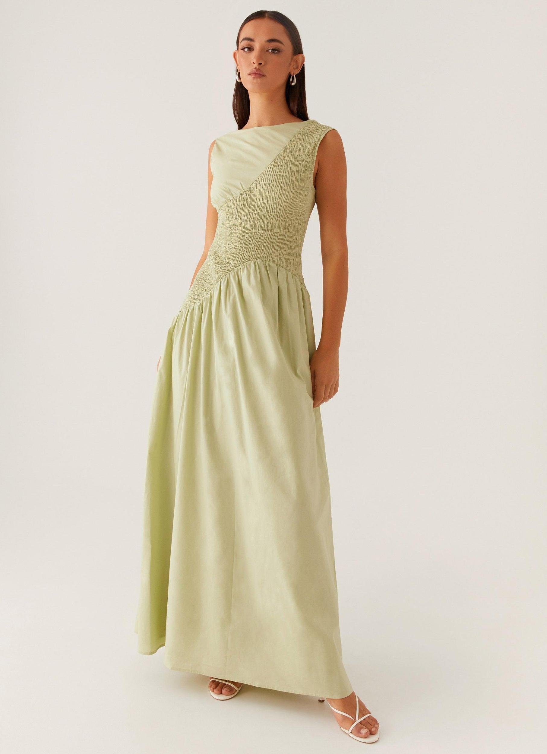 Altitude Shirred Maxi Dress - Pastel Green Product Image
