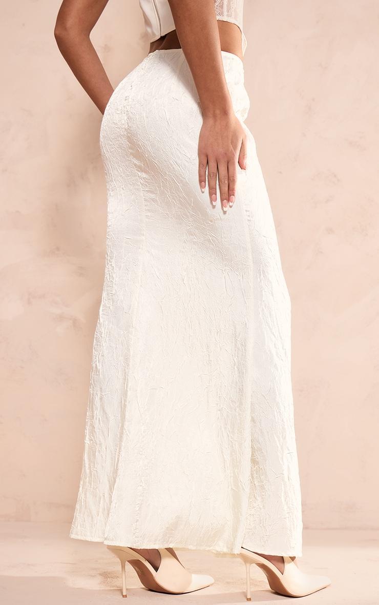 Cream Crinkle Satin Fishtail Low Rise Maxi Skirt Product Image