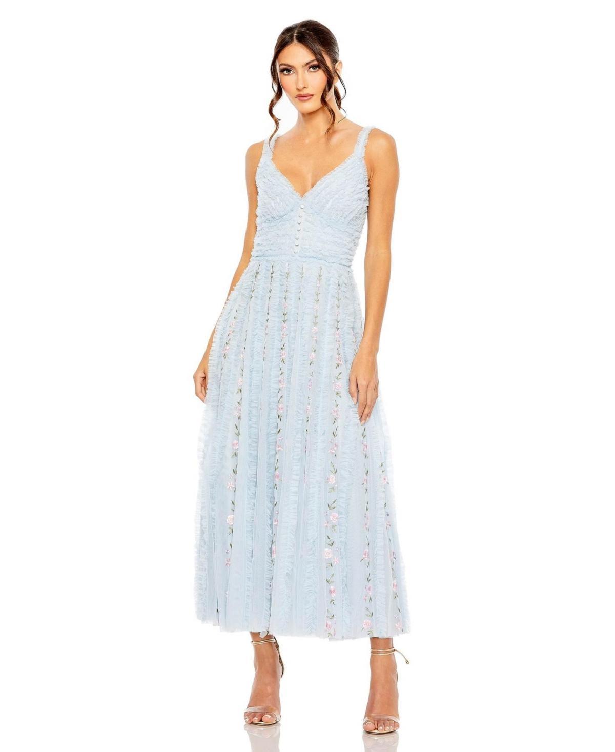 Womens Ruffled Floral Tulle Midi-Dress Product Image