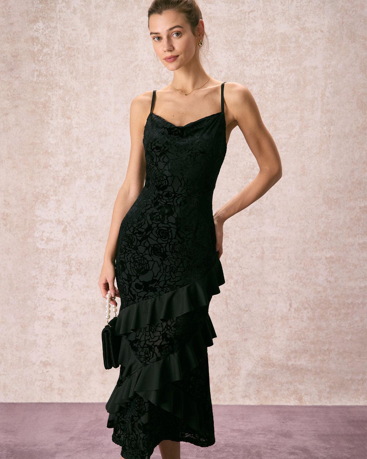 The Black V-Neck Ruffle Tiered Maxi Dress Product Image