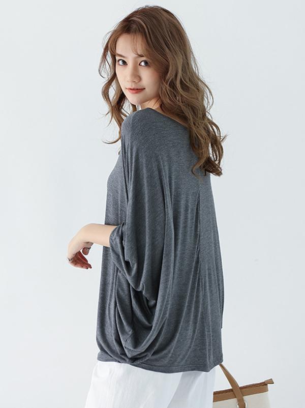 Vintage Loose Round-Neck Batwing Sleeves Shirts Product Image
