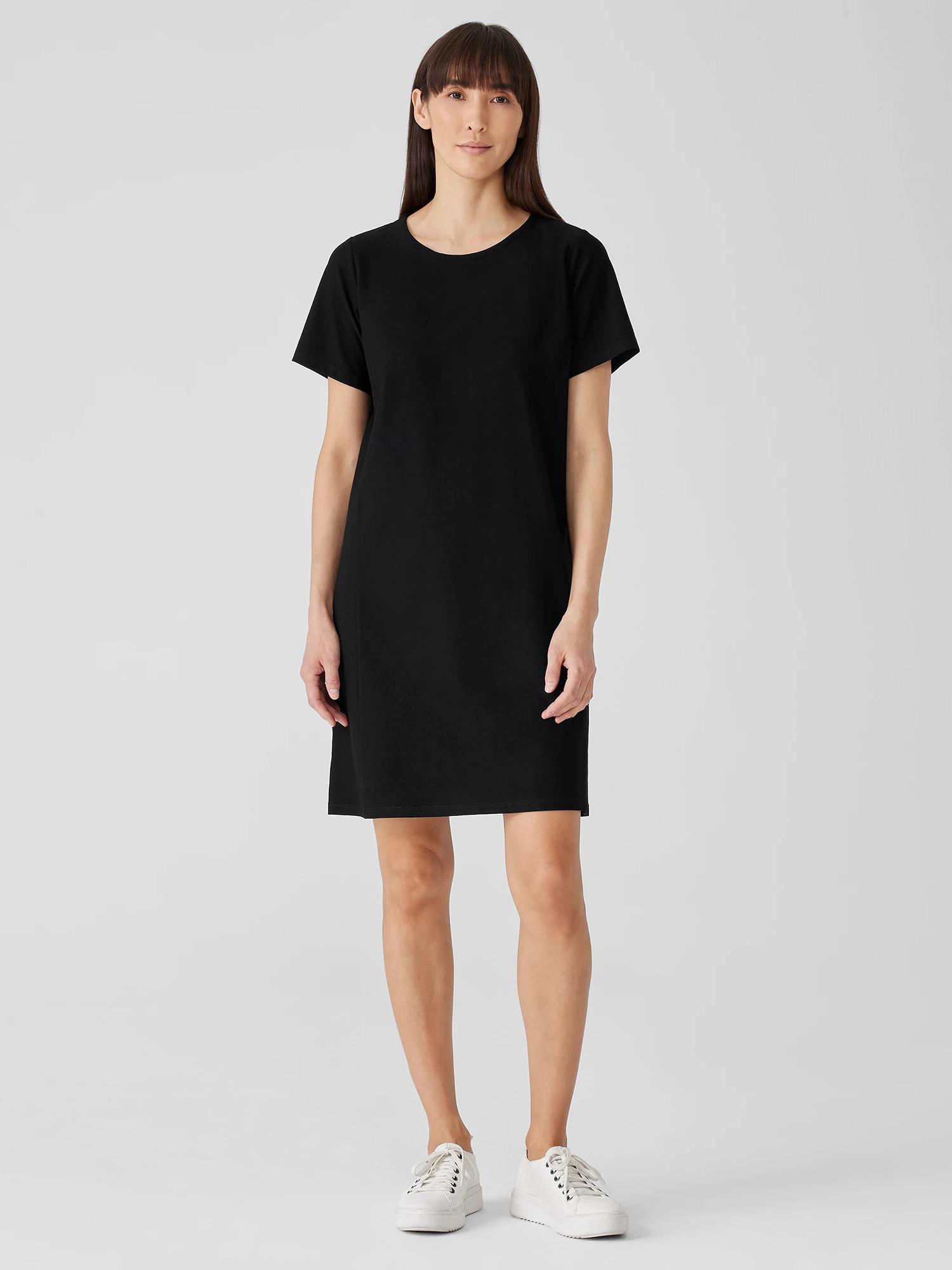 Washable Stretch Crepe Jewel Neck Dress Product Image