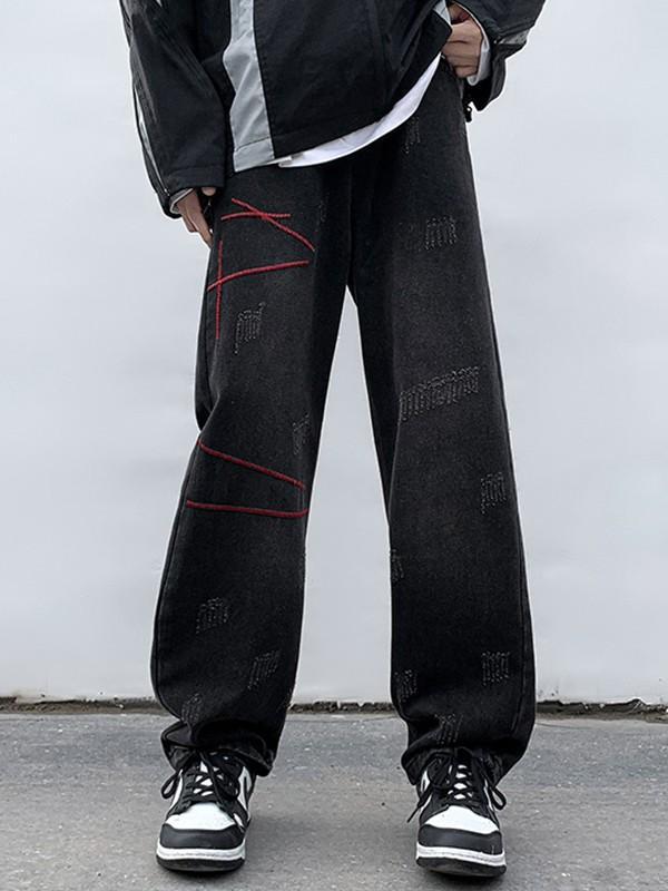 Men's Stitched Distressed Straight Leg Jeans Product Image