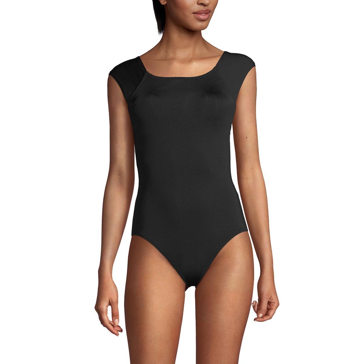 Womens Lands End Mastectomy UPF 50 Tummy Control Cap Sleeve One-Piece Swimsuit Product Image