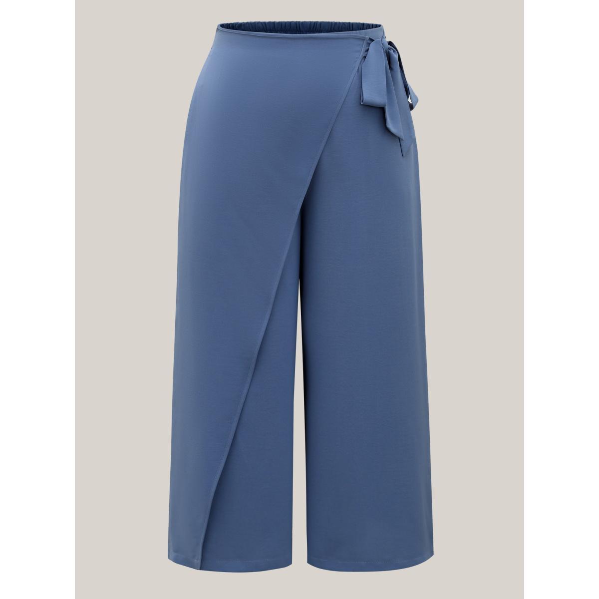 Plus Size Belted Wrap Detail Wide-Leg Pants Women Stone Elegant Wide Leg Mid Rise Everyday-Elegant Pants BloomChic 12/L Product Image