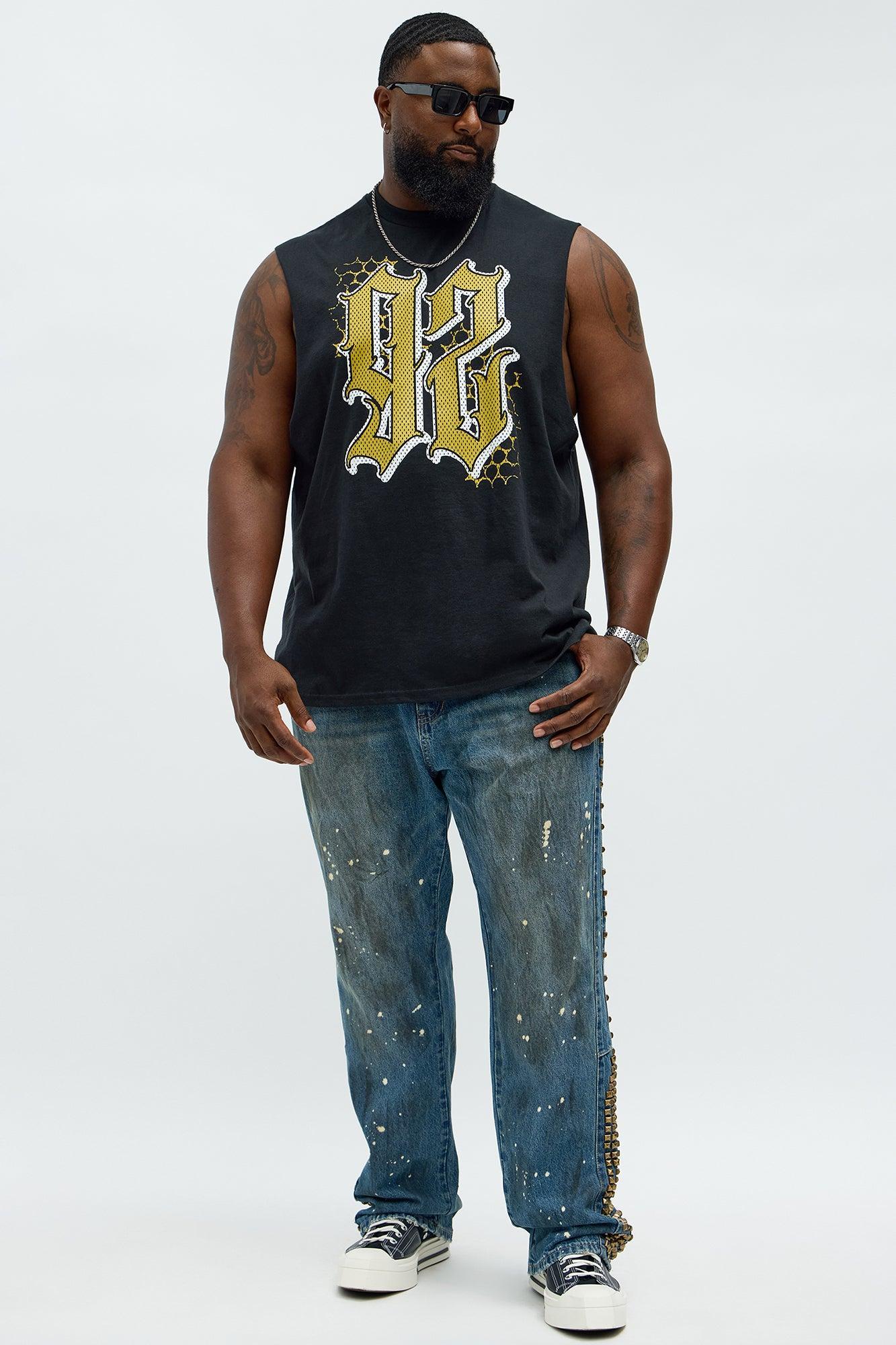 Slim Flare Put Me On Distressed Studded Jeans - Medium Blue Wash Product Image