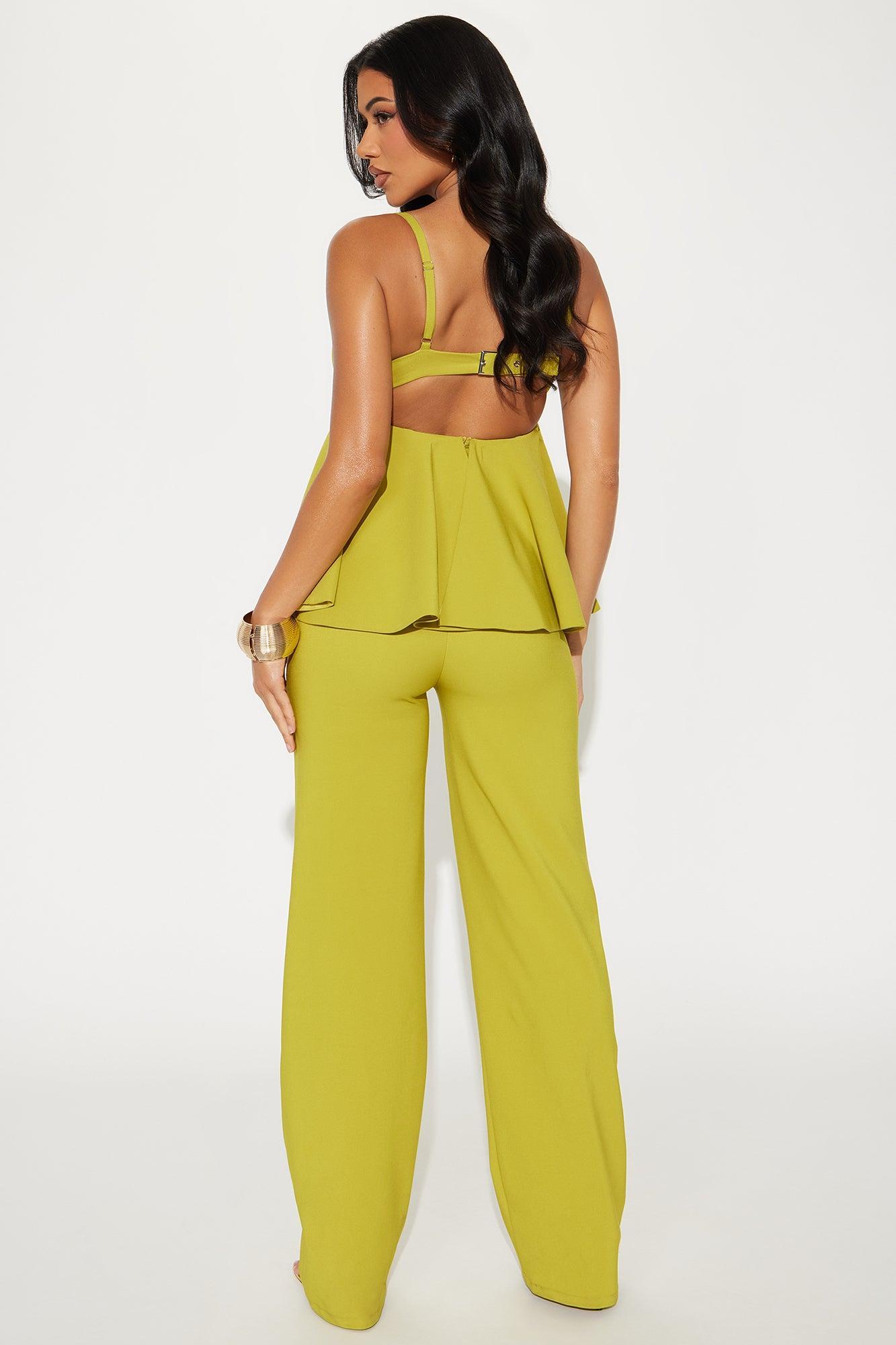 Rosalee Peplum Jumpsuit - Chartreuse Product Image