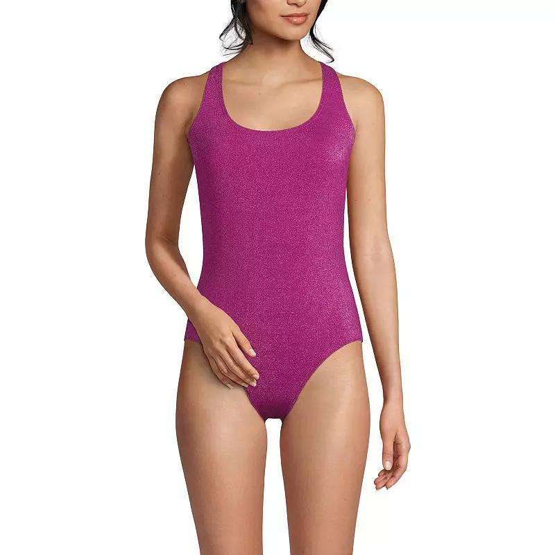 Women's Lands' End Long Torso Tugless Shine One-Piece Swimsuit, Size: 14 LONG, Mediterranean Blue Product Image