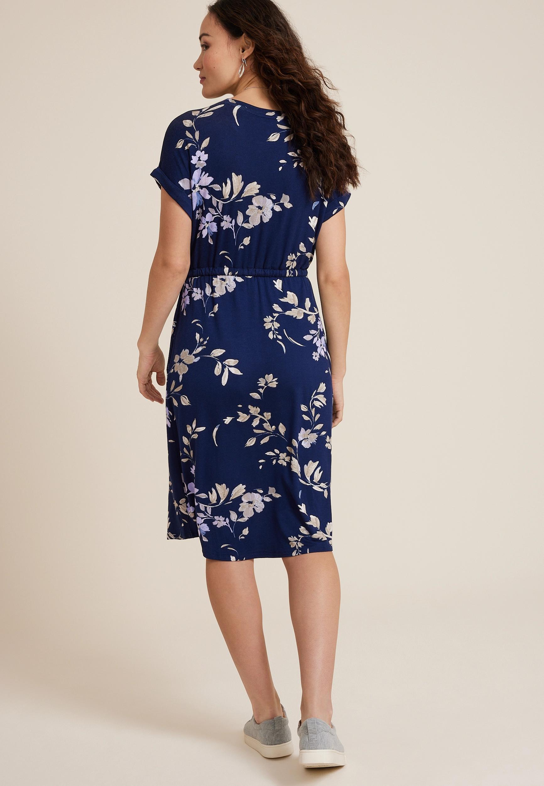 Maurices Womens 24/7 Clara Floral Tie Waist Midi Dress Blue Size X Large Product Image