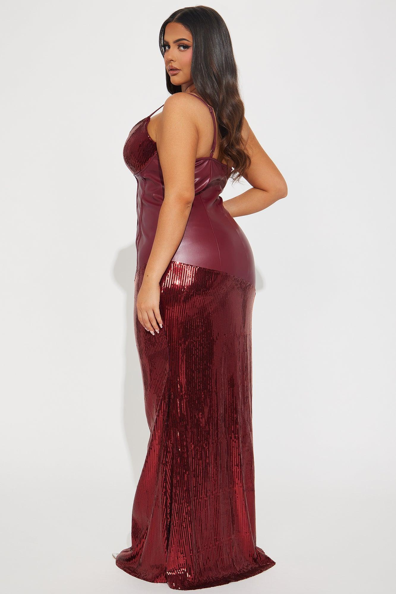 Heather Faux Leather Sequin Maxi Dress - Wine Product Image